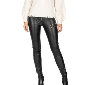 Trussardi Jeans - Faux Leather Black Italian Pants with Gold Zippers